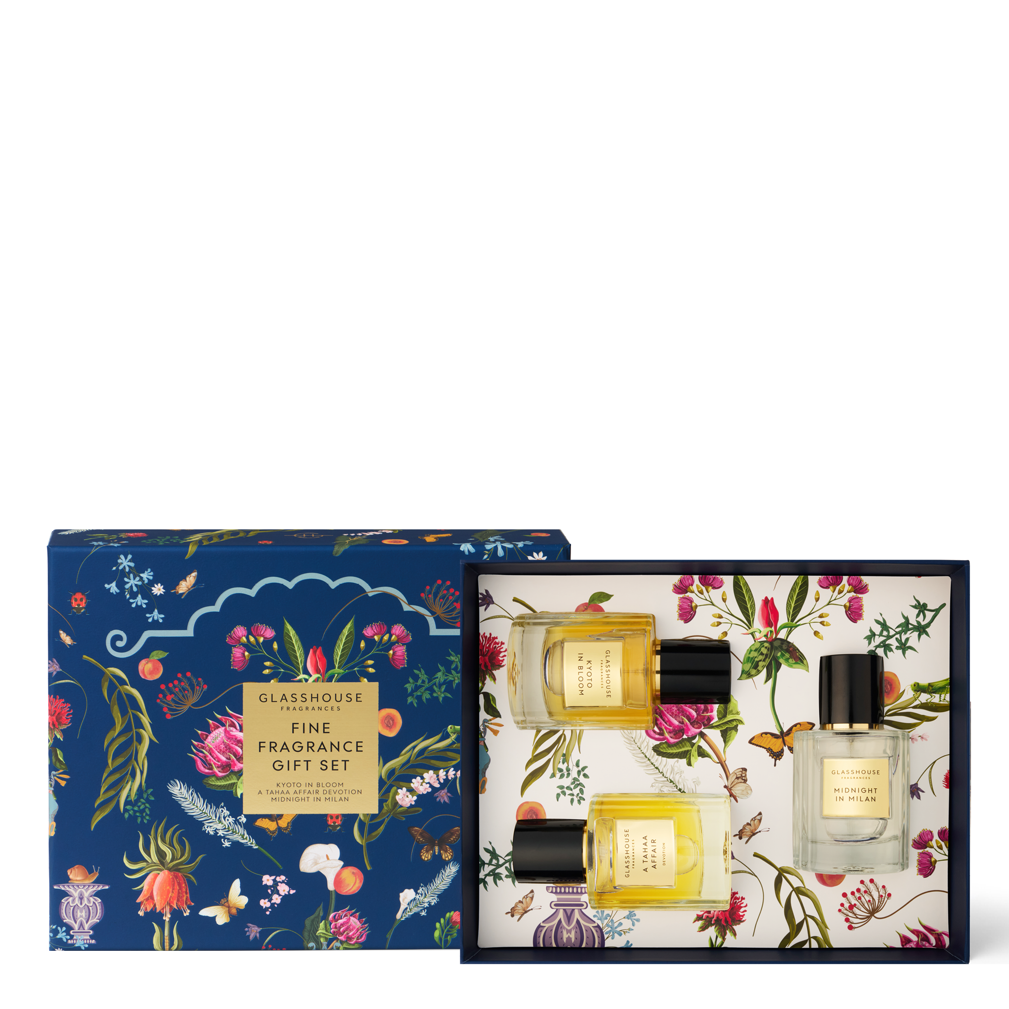 Glasshouse Fragrances Fine Fragrance Gift set, 3 x 1.7 fl. oz. Eau de Parfum with decorative box.
