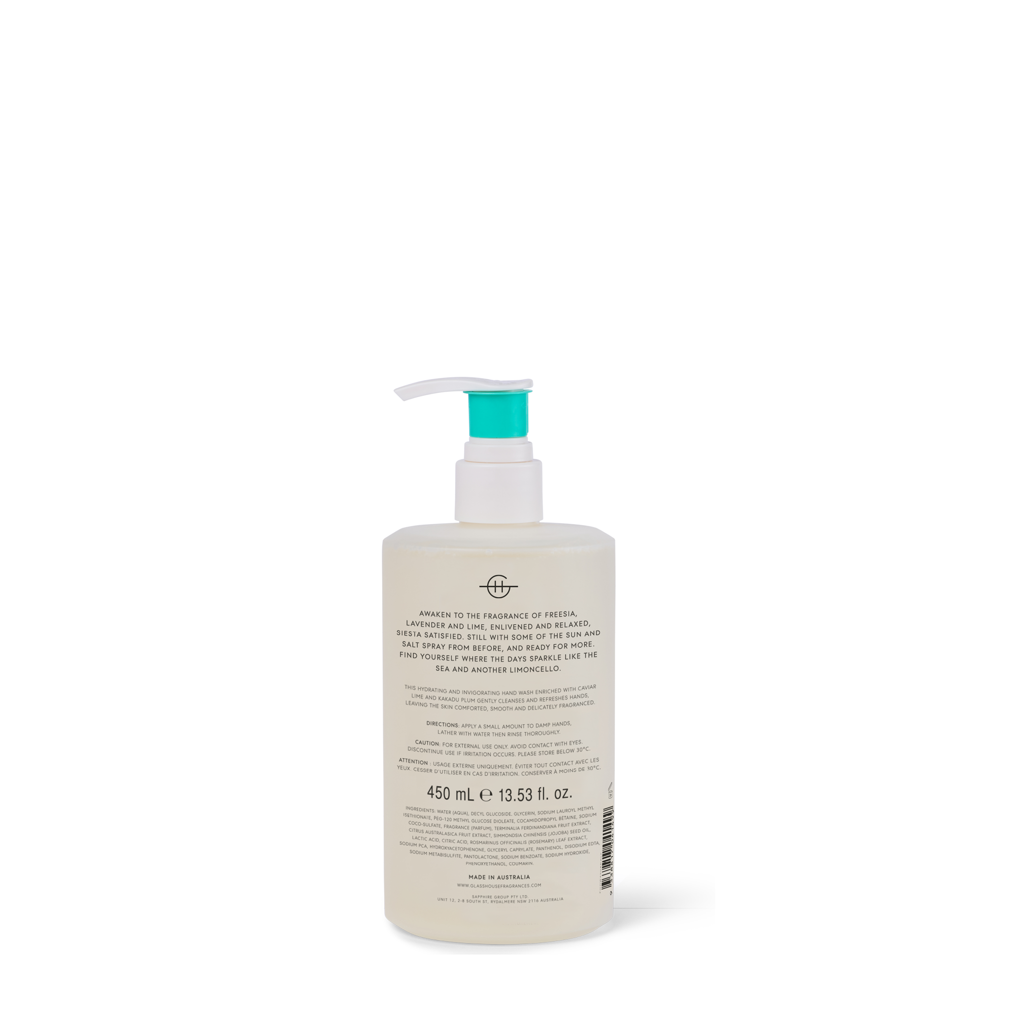Glasshouse Fragrances Lost In Amalfi Hand Wash back of pack.