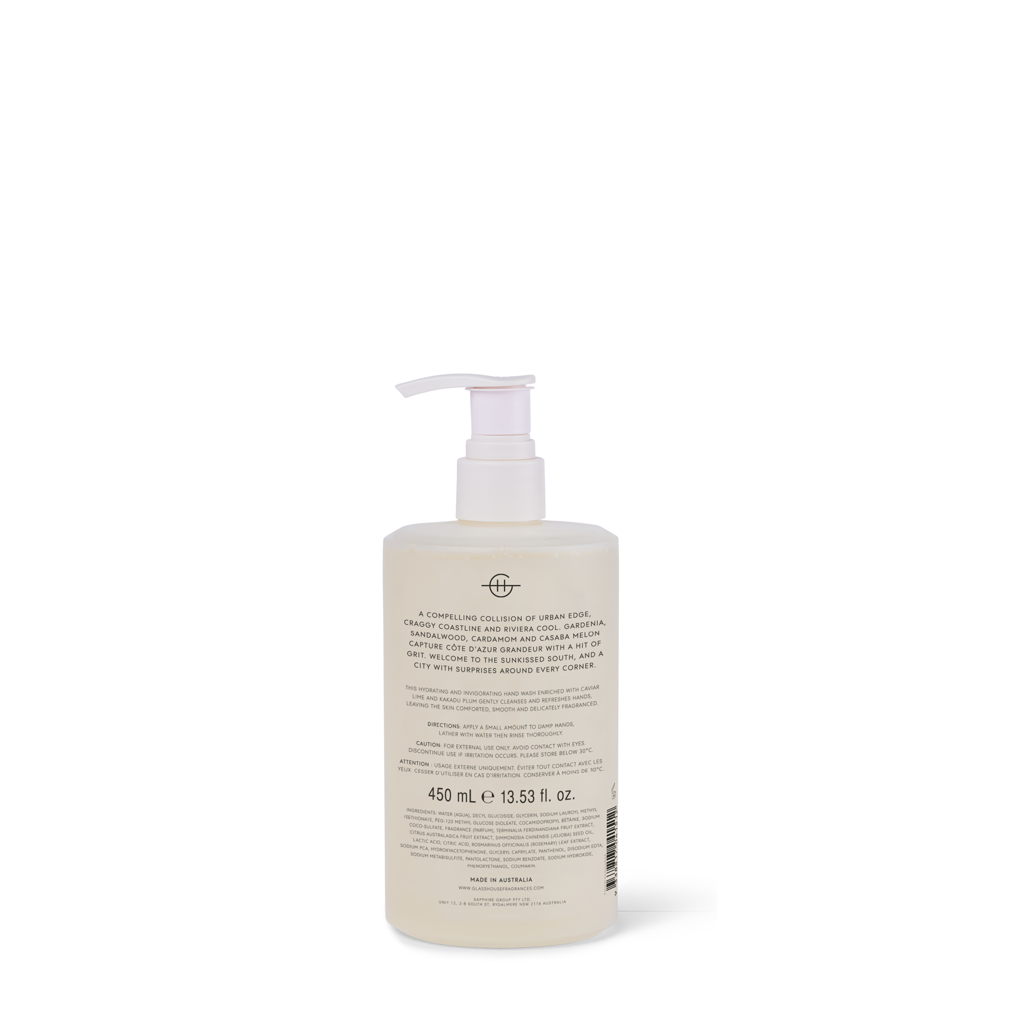 Glasshouse Fragrances Marseille Memoir Hand Wash back of pack.