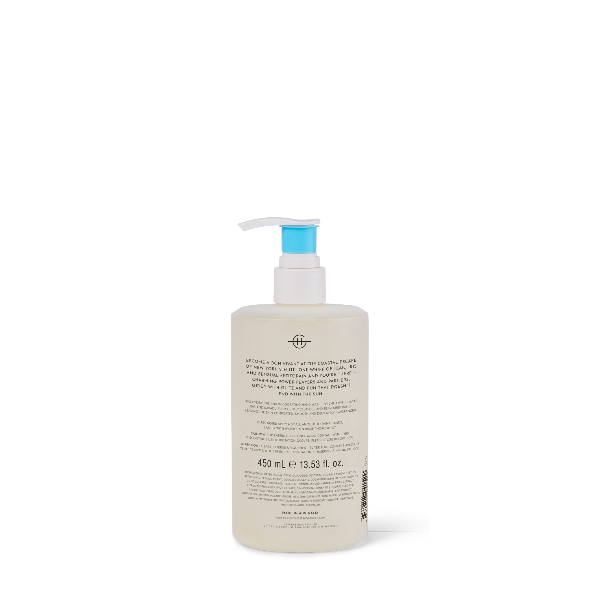 Glasshouse Fragrances The Hamptons Hand Wash back of pack.