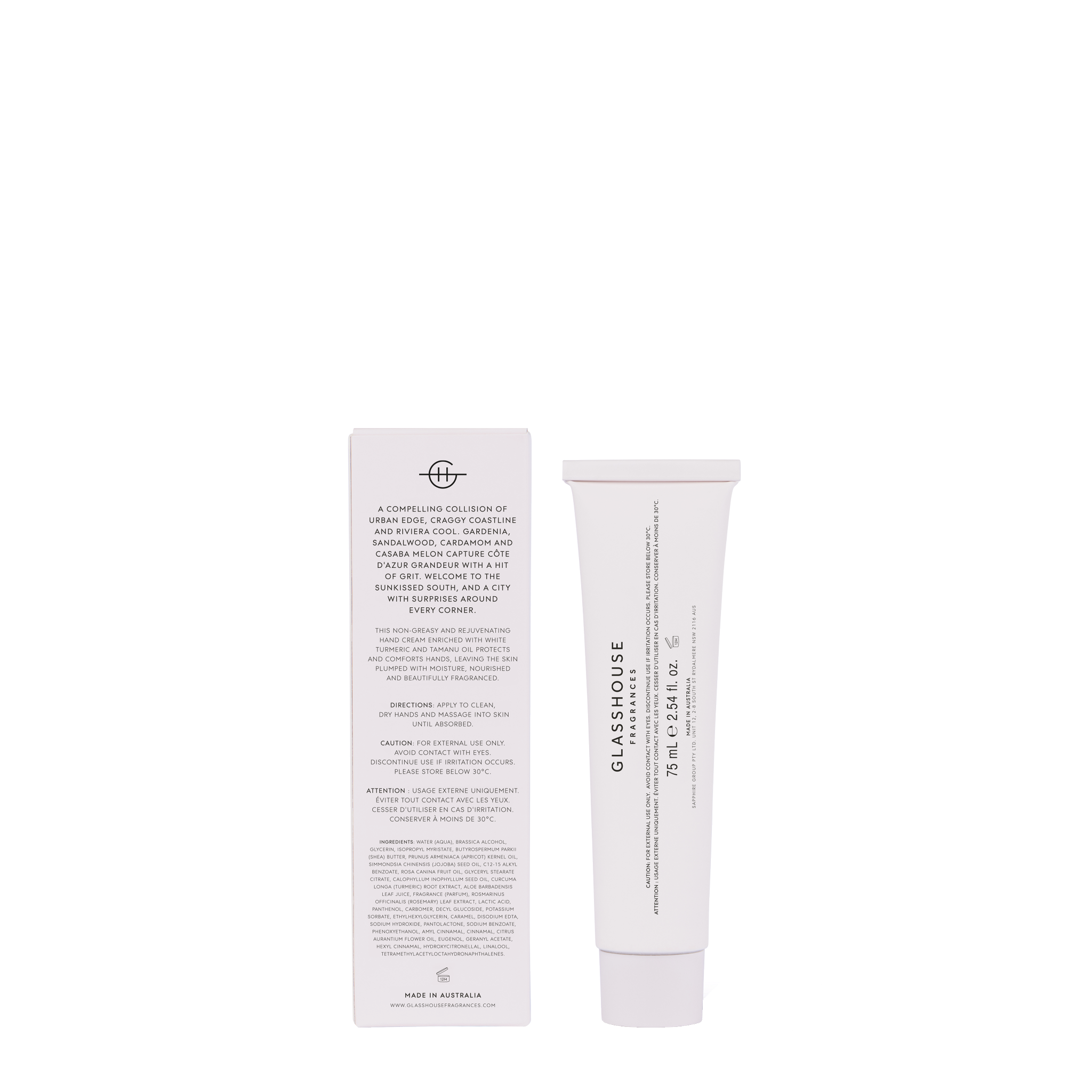 Glasshouse Fragrances Marseille Memoir Hand Cream back of pack.