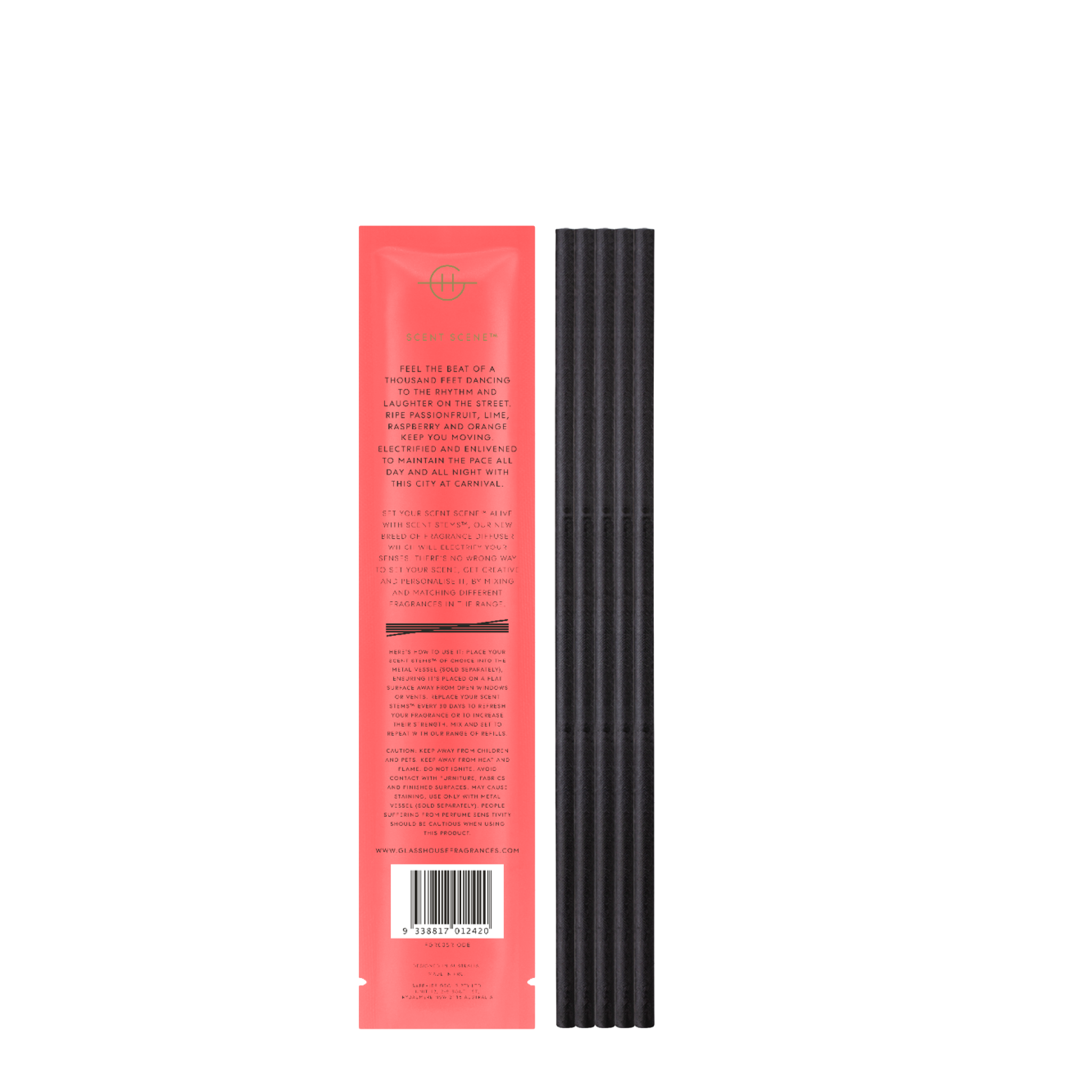 Glasshouse Fragrances One Night in Rio Passionfruit and Lime Replacement Scent Stems™ - back of product shot