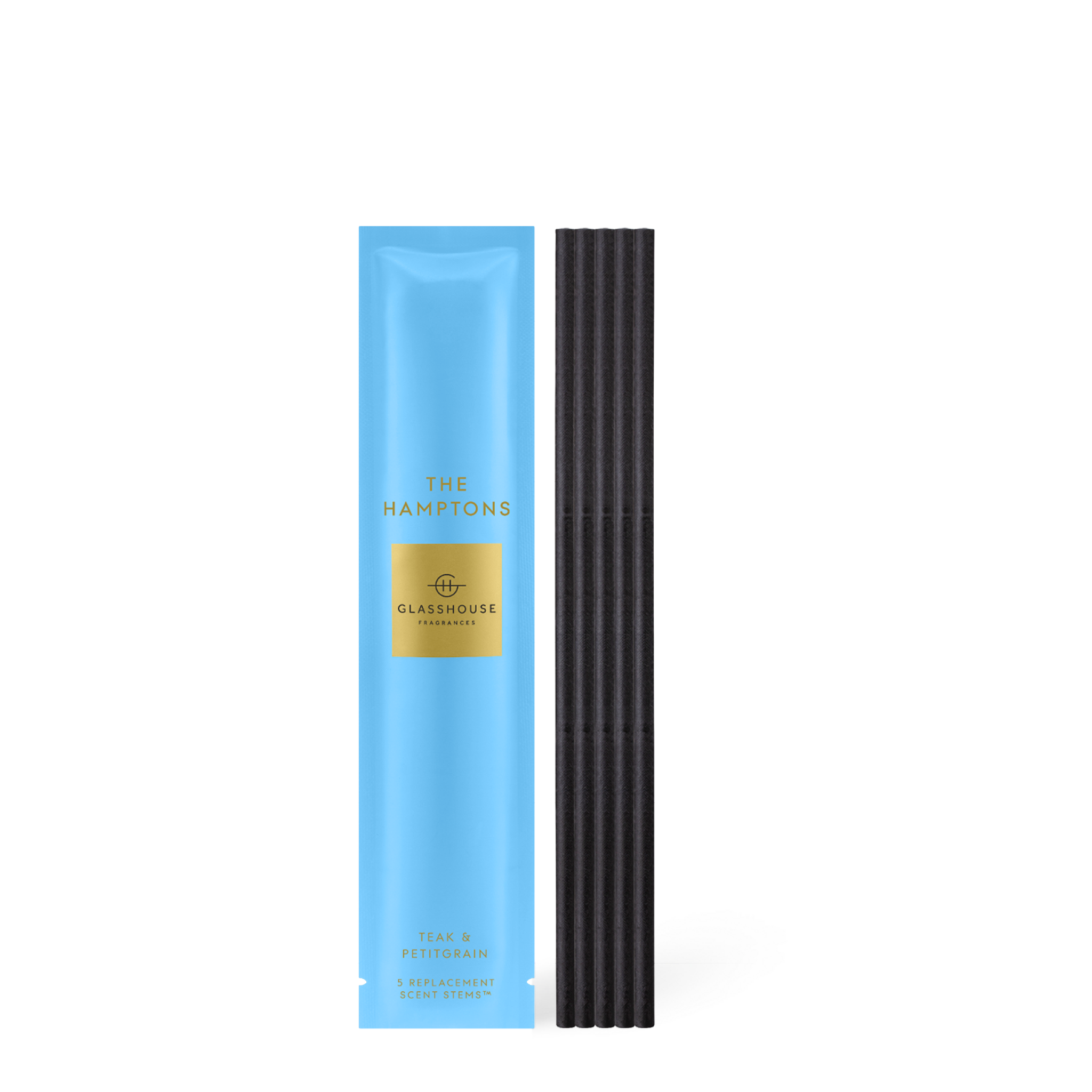 Glasshouse Fragrances The Hamptons Teak and Petitgrain Scent Scene™ Liquidless Diffuser stems with packet