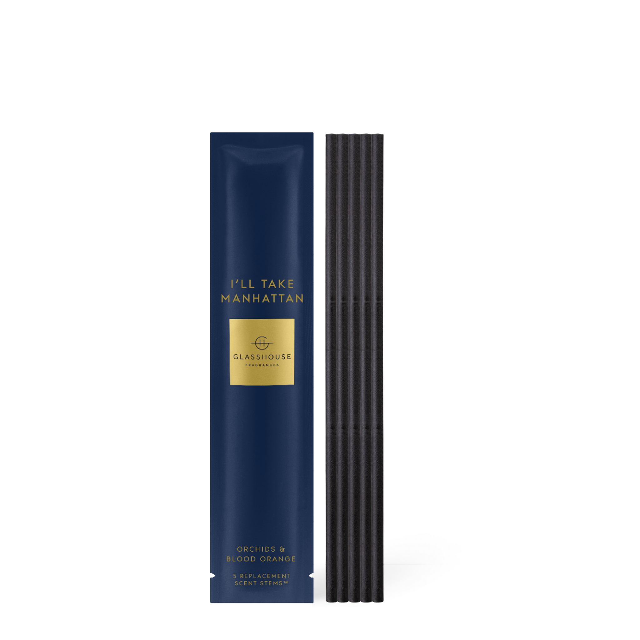 Glasshouse Fragrances I'll Take Manhattan Orchid and Blood Orange Scent Scene™ Liquidless Diffuser stems with packet