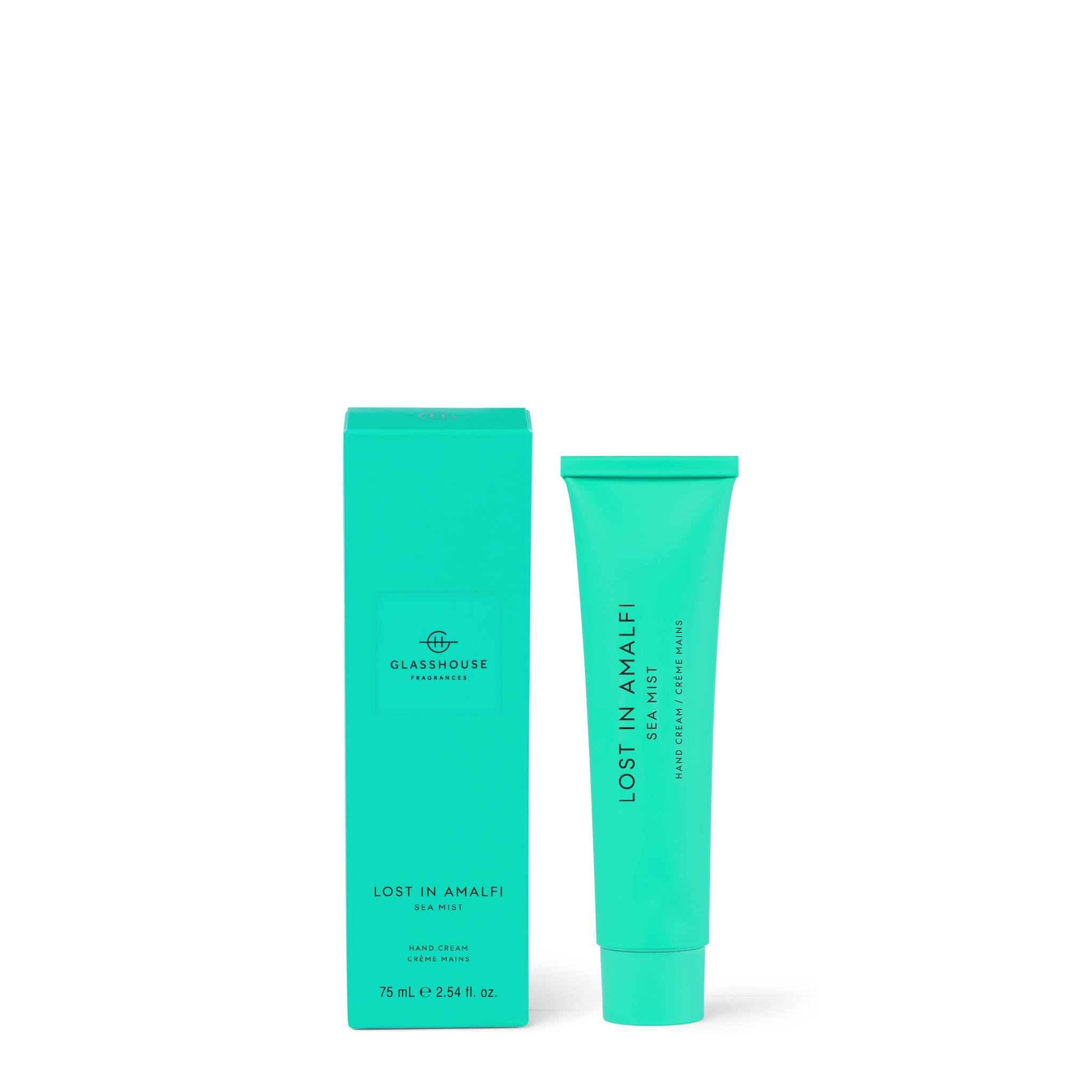 Glasshouse Fragrances Lost In Amalfi Hand Cream next to box.