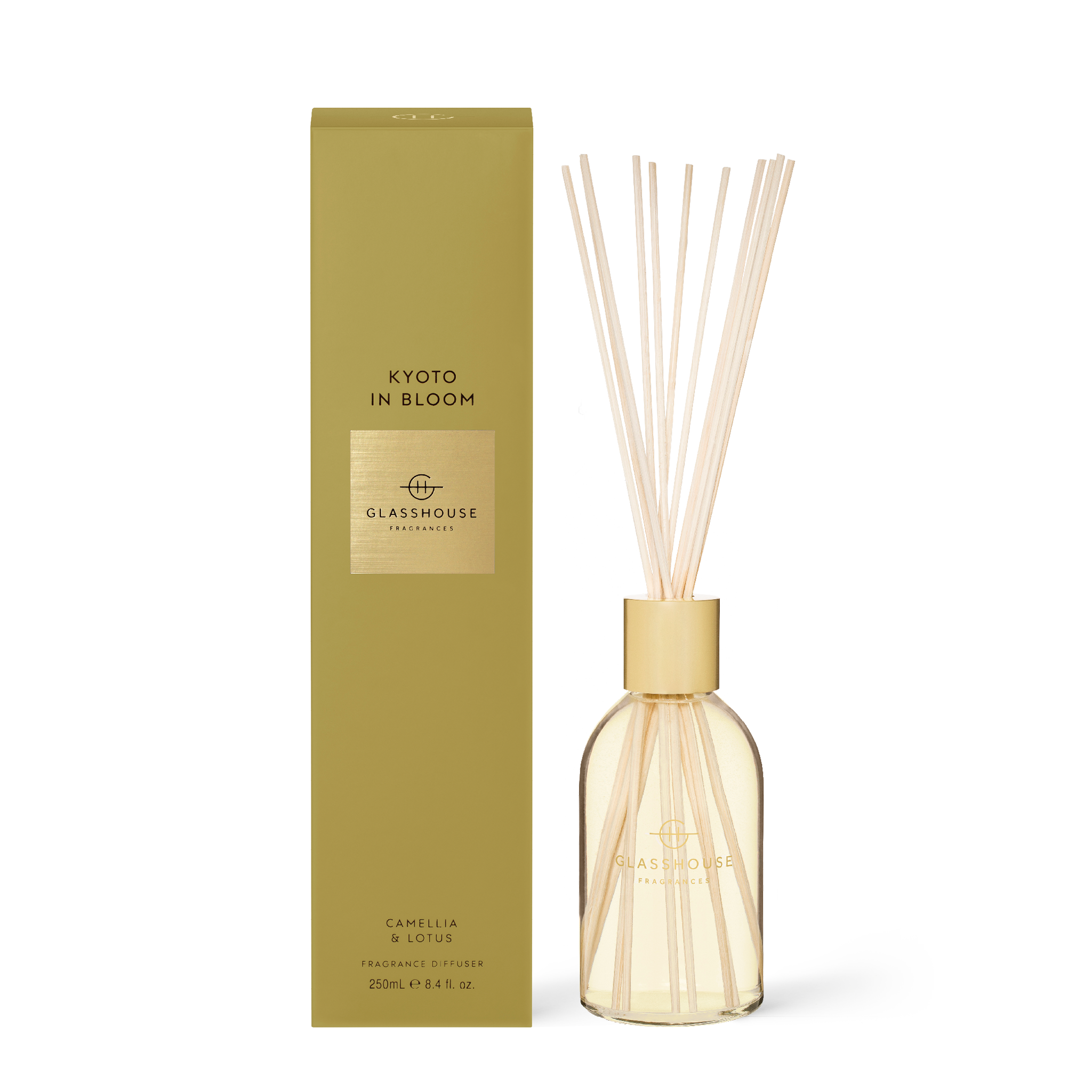 Glasshouse Fragrances Kyoto in Bloom Camellia and Lotus 250mL Scent Diffuser with box