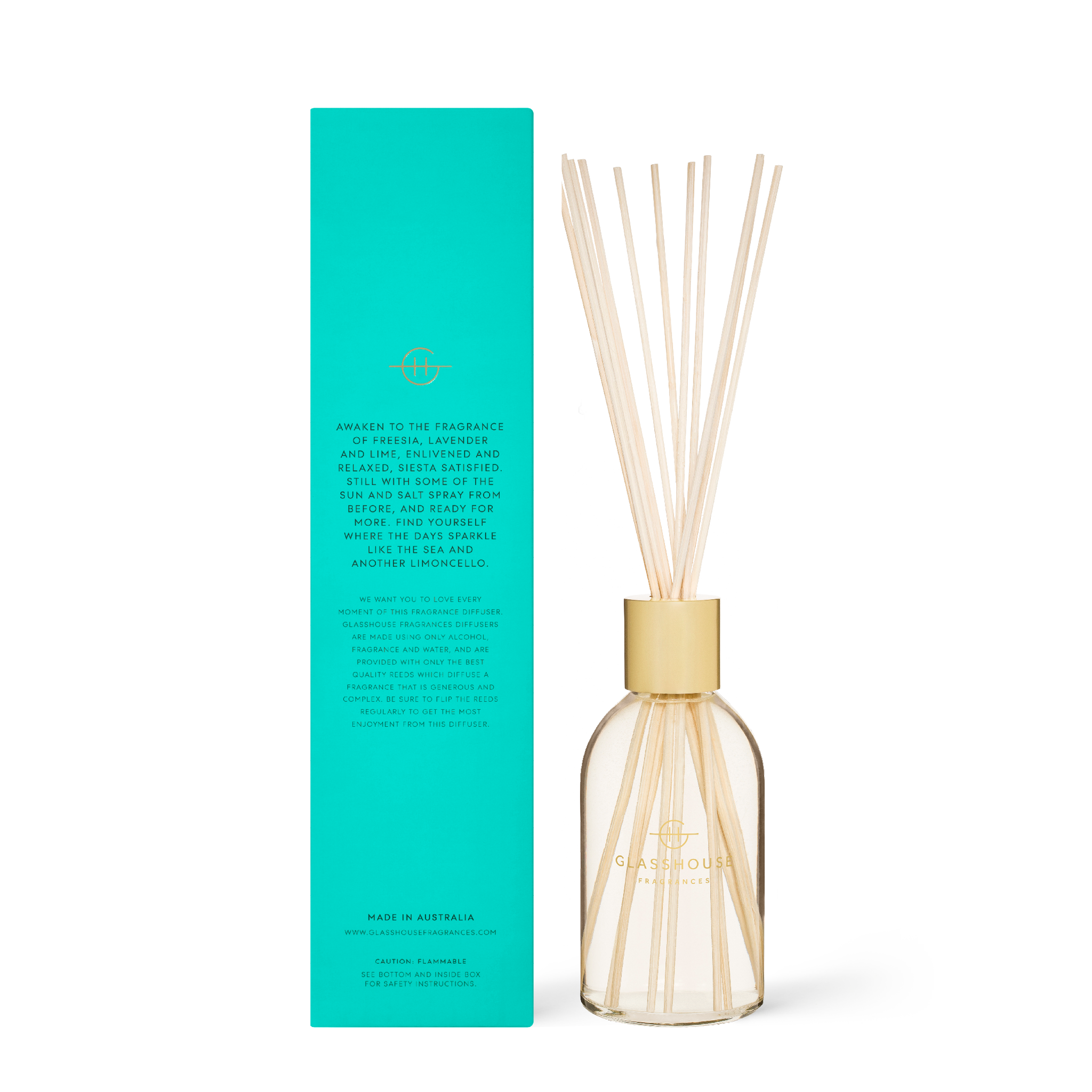 Glasshouse Fragrances Lost in Amalfi Sea Mist 250mL Fragrance Diffuser with box - back of product shot