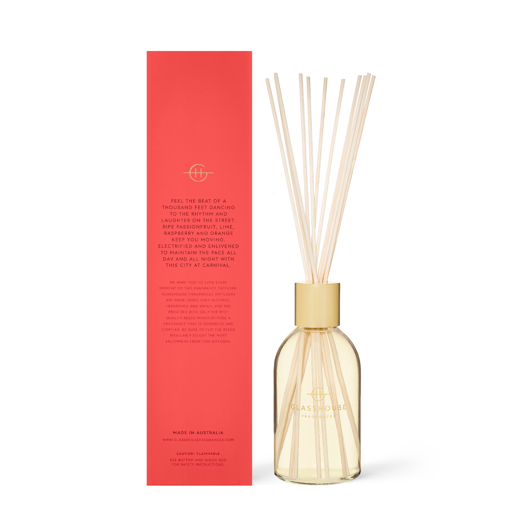 Glasshouse Fragrances One Night in Rio Passionfruit and Lime 250mL Fragrance Diffuser with box - back of product shot