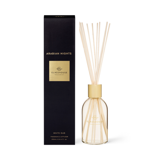 Glasshouse Fragrances Arabian Nights White Oud 250mL Fragrance Diffuser with box