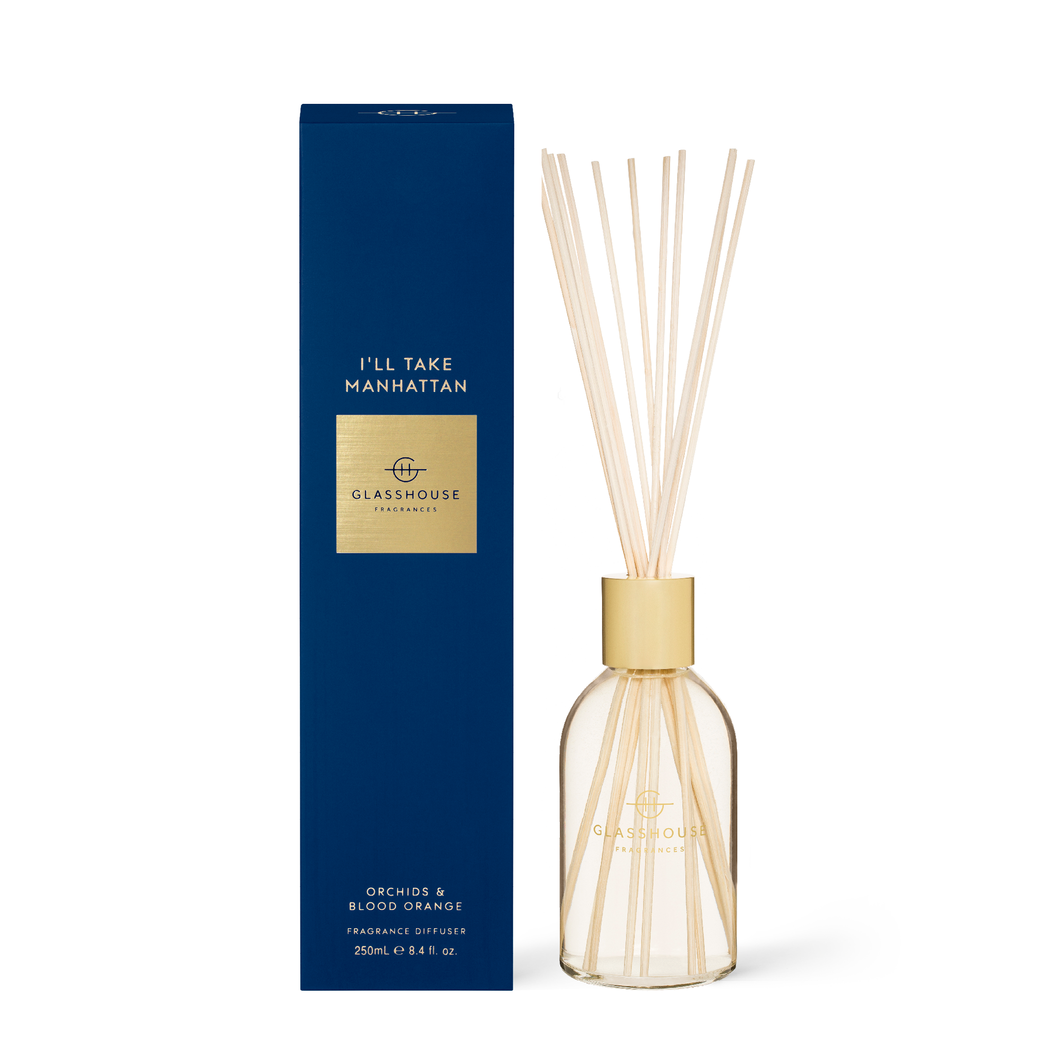 Glasshouse Fragrances I'll Take Manhattan Orchids and Blood Orange 250mL Scent Diffuser with box