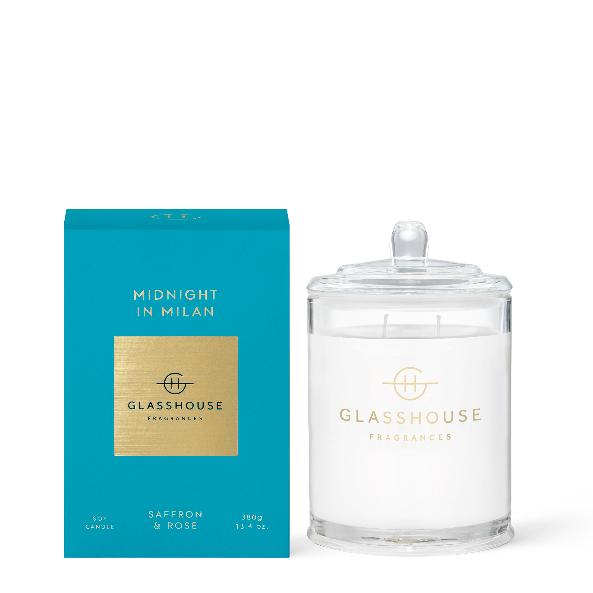 Glasshouse Fragrances Midnight in Milan Saffron and Rose 380g Soy Candle with box
