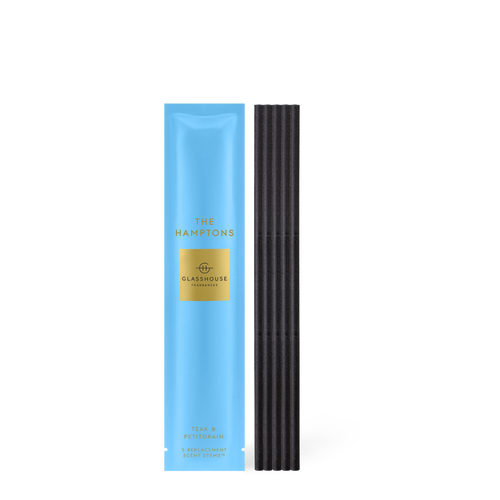 Glasshouse Fragrances The Hamptons Teak and Petitgrain Scent Scene™ Liquidless Diffuser stems with packet