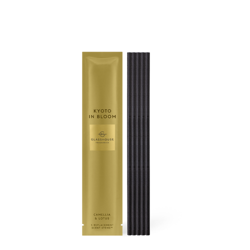 Glasshouse Fragrances Kyoto in Bloom Camellia and Lotus Scent Scene™ Liquidless Diffuser stems with packet